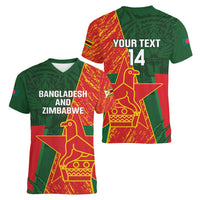 Custom Bangladesh And Zimbabwe Cricket Women V-Neck T-Shirt 2025 Tigers Chevrons Together - Wonder Print Shop