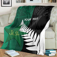 Custom New Zealand And Pakistan Cricket Blanket 2025 Black Cap Shaheens Together