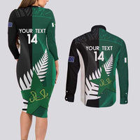 Custom New Zealand And Pakistan Cricket Couples Matching Long Sleeve Bodycon Dress and Long Sleeve Button Shirt 2025 Black Cap Shaheens Together - Wonder Print Shop