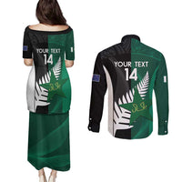 Custom New Zealand And Pakistan Cricket Couples Matching Puletasi and Long Sleeve Button Shirt 2025 Black Cap Shaheens Together - Wonder Print Shop