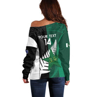 Custom New Zealand And Pakistan Cricket Off Shoulder Sweater 2025 Black Cap Shaheens Together - Wonder Print Shop