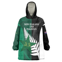 Custom New Zealand And Pakistan Cricket Wearable Blanket Hoodie 2025 Black Cap Shaheens Together - Wonder Print Shop