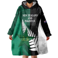 Custom New Zealand And Pakistan Cricket Wearable Blanket Hoodie 2025 Black Cap Shaheens Together - Wonder Print Shop