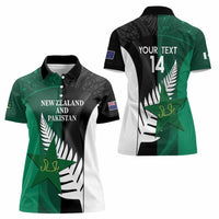 Custom New Zealand And Pakistan Cricket Women Polo Shirt 2025 Black Cap Shaheens Together - Wonder Print Shop
