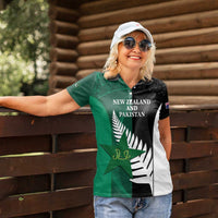 Custom New Zealand And Pakistan Cricket Women Polo Shirt 2025 Black Cap Shaheens Together - Wonder Print Shop