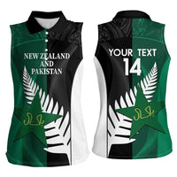 Custom New Zealand And Pakistan Cricket Women Sleeveless Polo Shirt 2025 Black Cap Shaheens Together - Wonder Print Shop