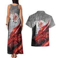 Wales Cardiff Capital Couples Matching Tank Maxi Dress and Hawaiian Shirt Welsh Red Dragon Castell Caerdydd - Wonder Print Shop