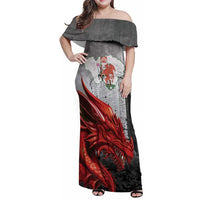 Wales Cardiff Capital Family Matching Off Shoulder Maxi Dress and Hawaiian Shirt Welsh Red Dragon Castell Caerdydd - Wonder Print Shop