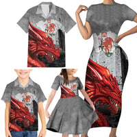 Wales Cardiff Capital Family Matching Short Sleeve Bodycon Dress and Hawaiian Shirt Welsh Red Dragon Castell Caerdydd - Wonder Print Shop