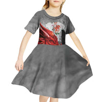 Wales Cardiff Capital Kid Short Sleeve Dress Welsh Red Dragon Castell Caerdydd - Wonder Print Shop