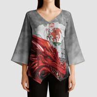 Wales Cardiff Capital Kimono Sleeve Blouse Welsh Red Dragon Castell Caerdydd - Wonder Print Shop