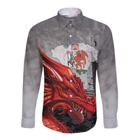 Wales Cardiff Capital Long Sleeve Button Shirt Welsh Red Dragon Castell Caerdydd - Wonder Print Shop