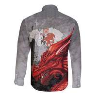 Wales Cardiff Capital Long Sleeve Button Shirt Welsh Red Dragon Castell Caerdydd - Wonder Print Shop