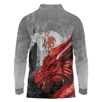 Wales Cardiff Capital Long Sleeve Polo Shirt Welsh Red Dragon Castell Caerdydd - Wonder Print Shop