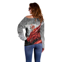 Wales Cardiff Capital Off Shoulder Sweater Welsh Red Dragon Castell Caerdydd - Wonder Print Shop