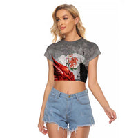 Wales Cardiff Capital Raglan Cropped T Shirt Welsh Red Dragon Castell Caerdydd - Wonder Print Shop