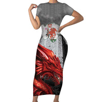 Wales Cardiff Capital Short Sleeve Bodycon Dress Welsh Red Dragon Castell Caerdydd - Wonder Print Shop