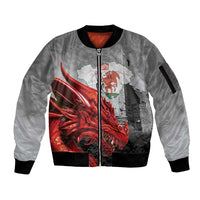Wales Cardiff Capital Sleeve Zip Bomber Jacket Welsh Red Dragon Castell Caerdydd - Wonder Print Shop
