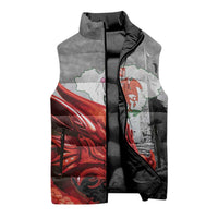 Wales Cardiff Capital Sleeveless Puffer Jacket Welsh Red Dragon Castell Caerdydd - Wonder Print Shop