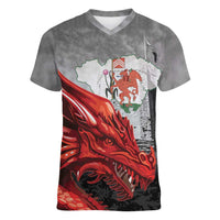 Wales Cardiff Capital Women V-Neck T-Shirt Welsh Red Dragon Castell Caerdydd - Wonder Print Shop