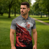 Wales Cardiff Capital Zipper Polo Shirt Welsh Red Dragon Castell Caerdydd - Wonder Print Shop
