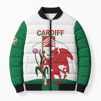 Personalised Wales Cardiff Capital Bomber Puffer Jacket Welsh Dragon Glamorgan Flag Style - Wonder Print Shop