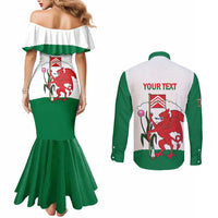 Personalised Wales Cardiff Capital Couples Matching Mermaid Dress and Long Sleeve Button Shirt Welsh Dragon Glamorgan Flag Style - Wonder Print Shop