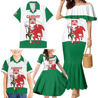 Personalised Wales Cardiff Capital Family Matching Mermaid Dress and Hawaiian Shirt Welsh Dragon Glamorgan Flag Style - Wonder Print Shop