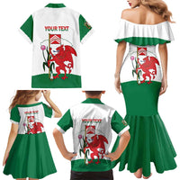 Personalised Wales Cardiff Capital Family Matching Mermaid Dress and Hawaiian Shirt Welsh Dragon Glamorgan Flag Style - Wonder Print Shop