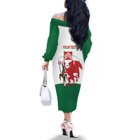 Personalised Wales Cardiff Capital Family Matching Off The Shoulder Long Sleeve Dress and Hawaiian Shirt Welsh Dragon Glamorgan Flag Style - Wonder Print Shop
