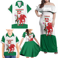 Personalised Wales Cardiff Capital Family Matching Off Shoulder Maxi Dress and Hawaiian Shirt Welsh Dragon Glamorgan Flag Style - Wonder Print Shop