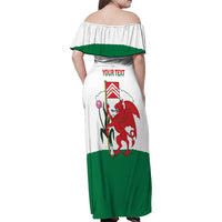 Personalised Wales Cardiff Capital Family Matching Off Shoulder Maxi Dress and Hawaiian Shirt Welsh Dragon Glamorgan Flag Style - Wonder Print Shop