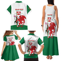 Personalised Wales Cardiff Capital Family Matching Tank Maxi Dress and Hawaiian Shirt Welsh Dragon Glamorgan Flag Style - Wonder Print Shop