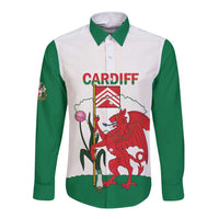 Personalised Wales Cardiff Capital Long Sleeve Button Shirt Welsh Dragon Glamorgan Flag Style - Wonder Print Shop