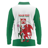Personalised Wales Cardiff Capital Long Sleeve Polo Shirt Welsh Dragon Glamorgan Flag Style - Wonder Print Shop