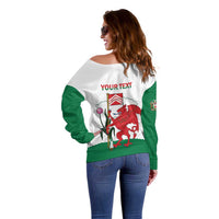 Personalised Wales Cardiff Capital Off Shoulder Sweater Welsh Dragon Glamorgan Flag Style - Wonder Print Shop