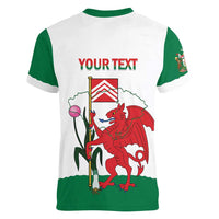 Personalised Wales Cardiff Capital Women V-Neck T-Shirt Welsh Dragon Glamorgan Flag Style - Wonder Print Shop