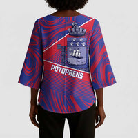 Port-au-Prince Afro-Haitians Kimono Sleeve Blouse Ayiti Map Pòtoprens Flag Color - Wonder Print Shop