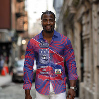 Port-au-Prince Afro-Haitians Long Sleeve Button Shirt Ayiti Map Pòtoprens Flag Color - Wonder Print Shop