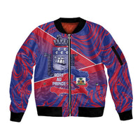 Port-au-Prince Afro-Haitians Sleeve Zip Bomber Jacket Ayiti Map Pòtoprens Flag Color - Wonder Print Shop