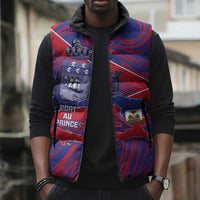 Port-au-Prince Afro-Haitians Sleeveless Puffer Jacket Ayiti Map Pòtoprens Flag Color - Wonder Print Shop