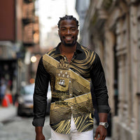 Port-au-Prince Afro-Haitians Long Sleeve Button Shirt Ayiti Map Pòtoprens Gold Color - Wonder Print Shop
