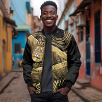 Port-au-Prince Afro-Haitians Sleeve Zip Bomber Jacket Ayiti Map Pòtoprens Gold Color - Wonder Print Shop