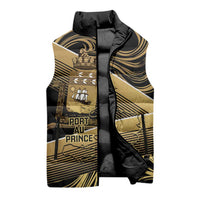 Port-au-Prince Afro-Haitians Sleeveless Puffer Jacket Ayiti Map Pòtoprens Gold Color - Wonder Print Shop