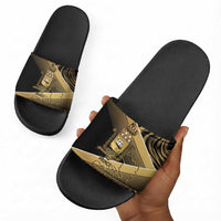 Port-au-Prince Afro-Haitians Slide Sandals Ayiti Map Pòtoprens Gold Color - Wonder Print Shop
