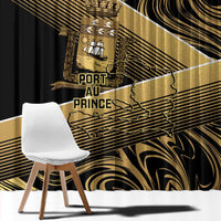Port-au-Prince Afro-Haitians Window Curtain Ayiti Map Pòtoprens Gold Color - Wonder Print Shop