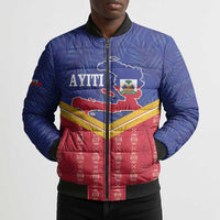 Afro-Haitians Bomber Puffer Jacket Proud Ayiti Veve Vodou Royal Palm Leaves - Wonder Print Shop