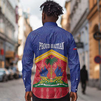 Afro-Haitians Long Sleeve Button Shirt Proud Ayiti Veve Vodou Royal Palm Leaves - Wonder Print Shop