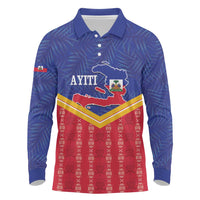 Afro-Haitians Long Sleeve Polo Shirt Proud Ayiti Veve Vodou Royal Palm Leaves - Wonder Print Shop