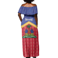 Afro-Haitians Off Shoulder Maxi Dress Proud Ayiti Veve Vodou Royal Palm Leaves - Wonder Print Shop